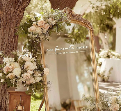 Our Favorite People Vinyl Decal, Please Find Your Seat Sign for Wedding Reception Wedding Vinyl Decal Seating Chart Sticker for Mirror, Your Seat Awaits (White, Width 17 inch)