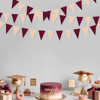 Burgundy Party Decorations Maroon Champagne Gold Triangle Banner Flag Bunting Pennant for Birthday Engagement Wedding Bridal Shower Baby Shower Anniversary Bachelorette Hen Party Decorations Supplies
