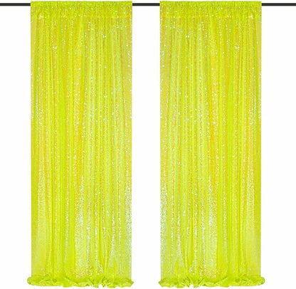 Sparkle Sequin Backdrop Curtains Panels - Yellow Sequin Photo Backdrop 2 Panels 2FTx8FT Wedding Birthday Party Background Drapes