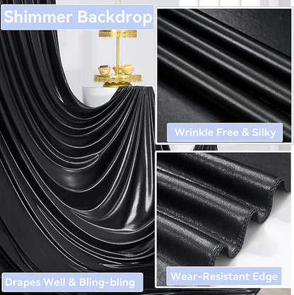 20x10 ft Wrinkle Free Black Sequin Backdrop Curtain for Parties,Thick Not Fall Glitter Wedding Drapes Backdrop,4 Panels 5x10ft Shimmer Photo Wall Back Drop Cloth for Birthday Photography Background