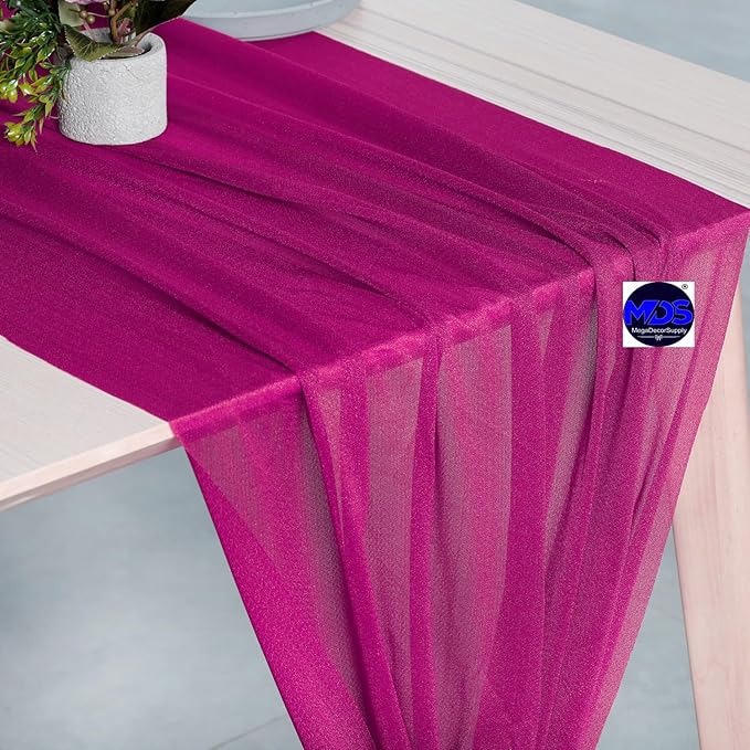 MDS Halloween Chiffon Table Runner - 15 Pack, 29 x 120 Inches, 10ft Each - Sheer Spooky Table Runners for Haunted House Parties, Trick-or-Treat Tables, Witchy Décor, Wedding & Events - Magenta