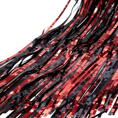 BRAVESHINE Tinsel Photo Backdrop Curtains - 2 Pack 3.2x8.2ft Black Red Foil Fringe Streamer Curtain for Halloweens, Lantern, Pumpkin, Home, Indoor or Outdoor Party Supplies Decorations
