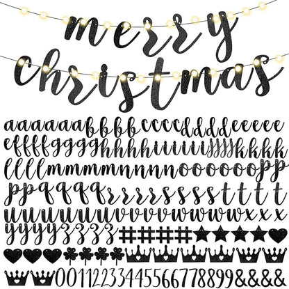 TaoBary 167 Pcs DIY Banner Kit Happy Birthday Glitter Banner Customizable Glitter Make Your Own Kit 162 Letters Symbols and Numbers 3 Rope for Birthday Halloween Wedding Christmas(Black)