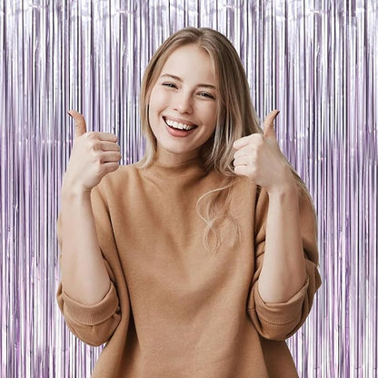 2 Pack Light Purple Foil Fringe Backdrop Curtains, Tinsel Streamers Party Decorations, Fringe Backdrop, Door Shimmer for Baby Shower or Birthday Party