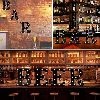 Light Up Black Alphabet Marquee Letters Sign LED Marquee Number Lights Sign for Night Light Home Bar Christmas Lamp Birthday Party Wedding Decoration N