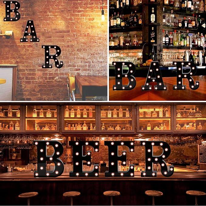 Light Up Black Alphabet Marquee Letters Sign LED Marquee Number Lights Sign for Night Light Home Bar Christmas Lamp Birthday Party Wedding Decoration O