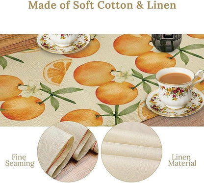 Spring Summer Orange Citrus Table Runner Watercolor Sweet Fruit Botanical Print Dinner Runner for Farmhouse Baby Shower Party Holiday Home Kitchen Dining Table Decor 13x108