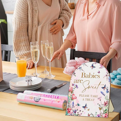 Sweet Babies Please Take A Treat Floral Butterfly Baby Shower Decoration Sign - Pink Welcome Sign 9 * 11IN