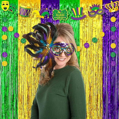 6 Pack Gold Green Purple Foil Fringe Curtains Backdrop, 3.28 x 8.2 Ft Metallic Streamers Tinsel Curtains Background for Photo Booth, Birthday, Weddings, Carnivals, Graduation, Themed Party Decorations
