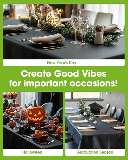 Pureegg Plastic Table Cloth Disposable 10 Pack, 54 x 156 Inch Table Cloths, Halloween Party Decorations, Summerween Decor, Halloween Tablecloths, Rectangle, Plastic Cover, Leakproof & Sturdy, Black