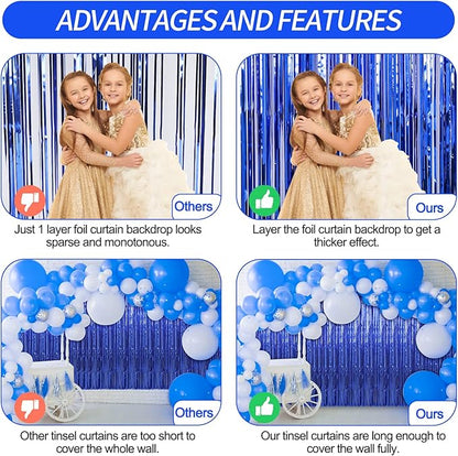 Crosize 2 Pack 3.3 x 9.9 ft Dark Blue Foil Fringe Curtains Party Decorations, Blue Tinsel Curtain Backdrop for Parties, Door Streamers, Glitter Streamer Fringe Backdrop for Birthday Decoration