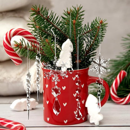 40pcs Christmas Ornaments Set for Tree Decorations- Hanging Acrylic Crystal Snowflake Christmas Decorations Icicle Drop Ornaments for Winter Christmas Tree New Year Party Supplies
