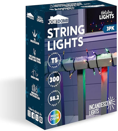 Joiedomi Multicolor Christmas String Lights,300(3x100) 64.2FT Christmas Fairy Tree Lights Plug in for Indoor Outdoor Xmas Decorations Patio Holiday Theme Party Yard House,Green Wire