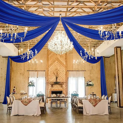 DUOBAO Royal Blue 5x20ft Chiffon Drapes | 6pc Elegant Sheer Wedding Backdrop Curtains | Perfect for Tent, Banquet Hall, and Photography