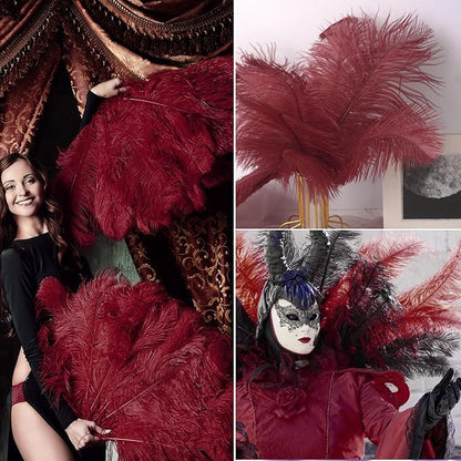 NEWONG 30pcs Wine red Ostrich Feathers Natural Bulk 8-10in（20-25cm） Vase Craft Wedding Home Party Centerpieces Christmas Day Decoration