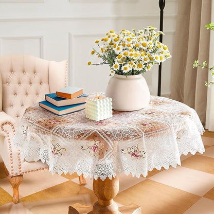 Warm Home Designs 70 Inch Round Tablecloth. Use Small White Tablecloth as Crochet Tablecloth, Coffee Table Cloth, Dresser Cover Top, Table Topper. Rustic Tablecloth for Vintage Kitchen. VTC White 70"