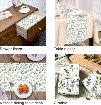 WRAPAHOLIC Kraft Wrapping Paper - Mini Roll - 17 Inch x 16.5 Feet - Eucalyptus Leaves Wrapping Paper for Wedding, Birthday, Bridal Shower, Tea Party, Drawer Liners, Home Closet Shelves
