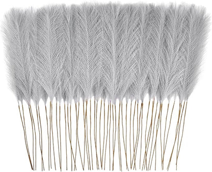 50pcs Faux Pampas Grass Grey, 21.6" Short Artificial Pompous Grass Floral Fake Pompas Grass Branches Vase Filler Flower Arrangement for Home Wedding Boho Decor