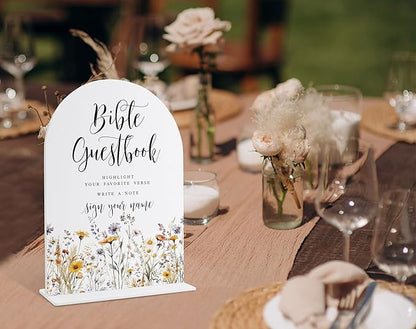 Wedding Signs for Ceremony and Reception, Boho Floral Acrylic Bible Guestbook Sign, Wedding Signage with Stand, Bridal Shower Table Centerpieces, Supplies for Engagement Reception Event Party, 36