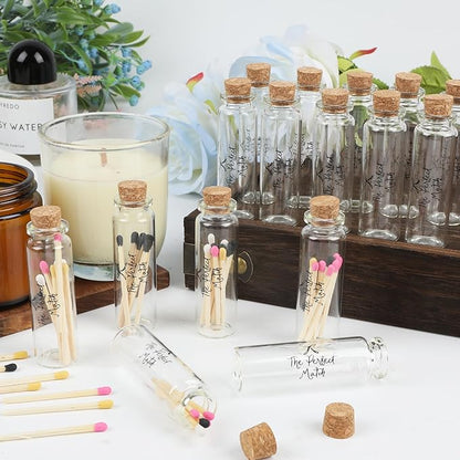 24 Matches Holders Empty Jars with 24 Striker Stickers, Empty Matches in A Jar with Striker DIY Wedding Favors, Candle Holder Containers & Bulk Storage| The Perfect Match Box (0.87x3.15 Inch) (24)