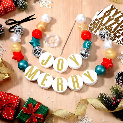 Giant Friendship Bracelet Garland Kit, DIY Birthday Banner with Letters Ball Jumbo Customizable Friendship Bracelet Decor for Halloween Christmas Wedding Party(Red, Green, White)