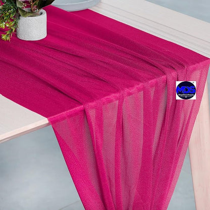 MDS Halloween Chiffon Table Runner - 15 Pack, 29 x 120 Inches, 10ft Each - Sheer Spooky Table Runners for Haunted House Parties, Trick-or-Treat Tables, Witchy Décor, Wedding & Events - Hot Pink