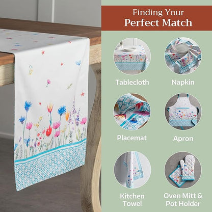 Maison d' Hermine Table Runner 100% Cotton Double Layer Table Runners 108 inches Long Decorative for Home Kitchen Dining Party Wedding Bridal Shower Spring Summer (Flower in The Field, 14.50" x 108")