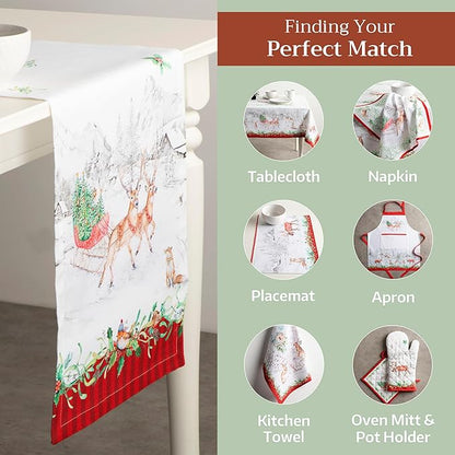 Maison d' Hermine Table Runner 100% Cotton Single Layer Table Runners 72 inches Long for Thanksgiving Christmas Decorations Home Kitchen Dining Party Wedding (Christmas Tradition, 14.5" x 72")
