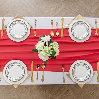 12Pack 9ft Chiffon Table Runner 14x108 Inch Sheer Romantic Table Runner for Wedding Birthday Party Bridal Shower Outdoor Decoration-Red