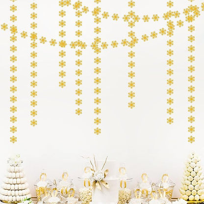 Snowflake-Snow Gold Christmas Party-Decoration Garland - 52ft Winter Wonderland Frozen Ornaments Hanging Paper Streamers,New Years Birthday Baby Shower Bachelorette Wedding Ceiling Decor Hugfond