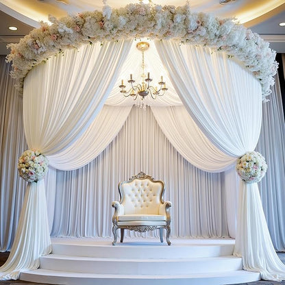 PartyVillage 40ft×15ft White Backdrop Curtain for Wedding Parties, 8 Panels Wrinkle Free 15 FT Long Polyester Photo Backdrop Drapes Back Drop Cloth for Birthday Photography Background