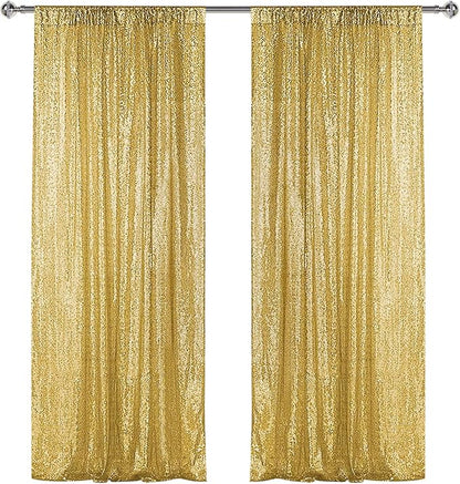 Sugargirl Gold Sequin Backdrop Curtain 2 Panels 2FTx8FT Glitter Gold Background Drapes Sparkle Photography Backdrop for Party Wedding Birthday Wall Decoration