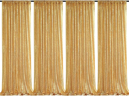 Gold Sequin Backdrop Drapes 4 Panels 2FTx8FT Glitter Backdrop Curtains for Wedding Party Stage Decorations