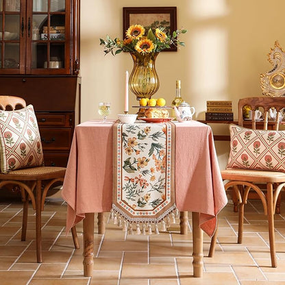 Vintage Linen Table Runner,Floral Table Runners 87 Inches Long,Soft and Luxury Coffee Table Runners.Decoration Tabletop for Kitchen,Dining,Party,Home,Christmas,12"*87"