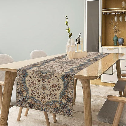 Boho Vintage French Table Runner,Retro Flower Rustic Country Style Floral Print Pattern for Home Kitchen Table Decor Dining Coffee Room Garden Party Decor 13x36in