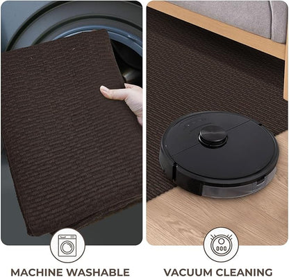 KOZYFLY Washable Runner Rug 2x6 Ft Runners for Hallways Non Slip Kitchen Runners Braided Cotton Entryway Runner Indoor, Carpet for Hallway Kitchen Entryway Bedroom, Dark Coffee/Brown