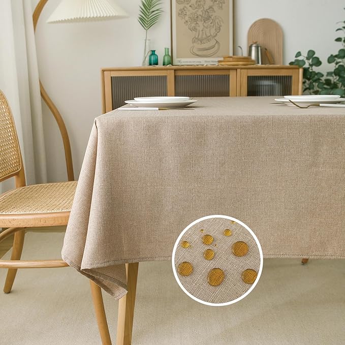 NLMUVW Linen Table Cloth Rectangle 6ft, Burlap Tablecloth Rectangular Tan Dining Table Cover Water Resistant for Kitchen Party Cafe, 54 x 78 Inch
