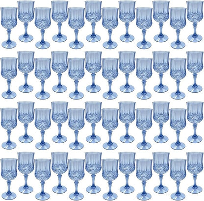 Blue Plastic Wine Glasses，Plastic Goblets for Parties，Drinking Glasses for Wedding Reception, Grand Event Party Supplies (48, Blue)