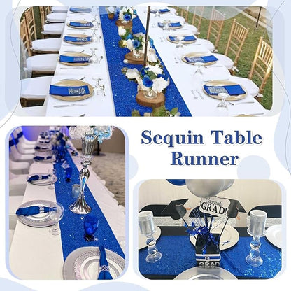 Glitter Sequin Table Runners Royal Blue 10 Pieces 12x108 Inches Sequin Fabric Shimmer Table Runner for Baby Shower Banquet Wedding Table Decorations