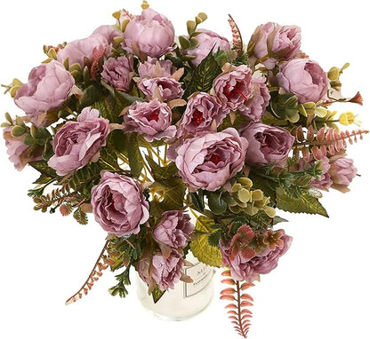 Artificial Flowers Vintage Fake Peony Flowers Silk Mini Plastic Peony Bridal Flowers for DIY Wedding Bouquets Home Decorations 2 Packs(Light Purple)