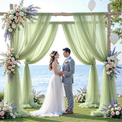 Wedding Arch Draping Fabric Backdrop 1 Panel 60" x 26Ft Sage Green Drapes Curtains for Wedding Reception Sheer Tulle Backdrop Curtain for Ceremony Birthday Party Baby Shower Arbor Ceiling Decorations