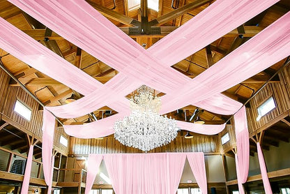 6 Panels Pink Ceiling Drapes for Wedding 5ftx10ft Ceiling Drapes Wedding Arch Draping Fabric Cheesecloth Sheer Curtain Romantic Ceiling Decorations for Weddings Party Banquet Ceremony Stage
