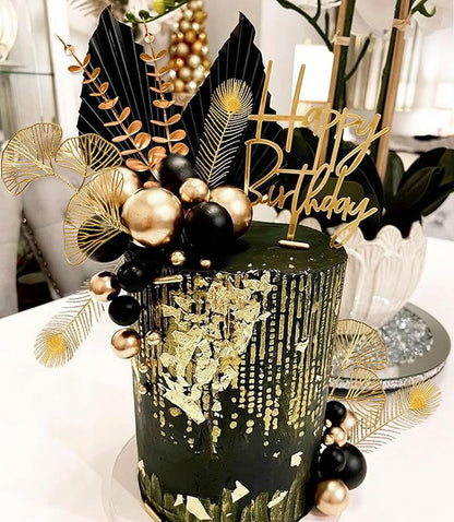 Boho Cake Topper Black Gold Balls Cake Topper Gold Leaves Cake Decorations Prom Cake Decoration Roaring 20s Cake Decoration 1920s Party Supplies Balls Cake Decorations