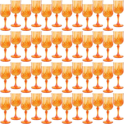 Plastic Wine Glasses，Plastic Goblets Vintage Style Cordial Drinking Glasses for Wedding Reception, Halloween Grand Event Party Supplies (48, Pumpkin orange)