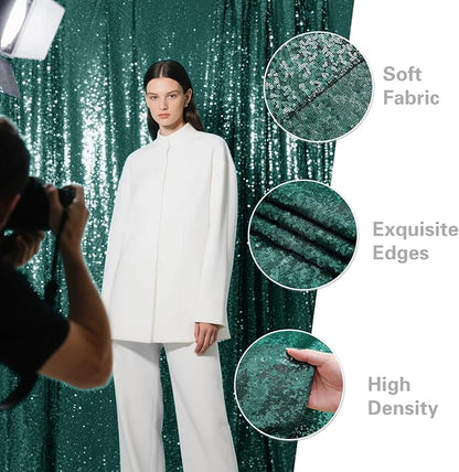 Dark Green Sequin Backdrop Curtain 2 Pieces 2FTx8FT Glitter Photography Backdrop for Party Wedding Birthday Christmas Decorations
