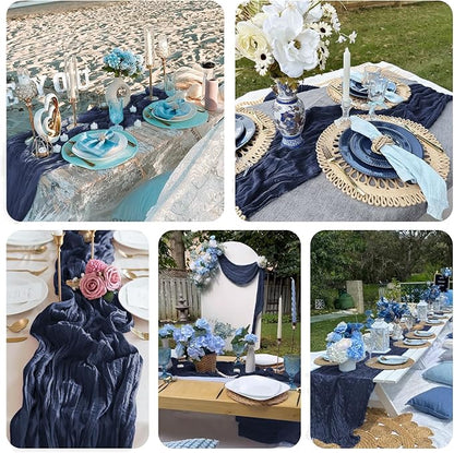 3 Pack Navy Blue Cheesecloth Table Runner 10FT Boho Gauze Cheese Cloth Table Runner Blue for Wedding Party Baby Shower Birthday Summer Home Decor Holiday Decorations