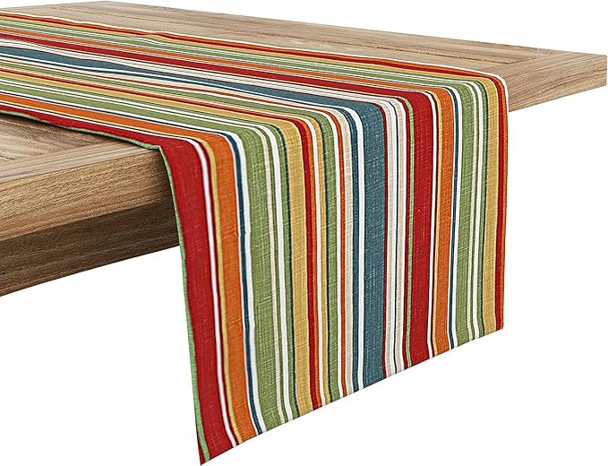 Ruvanti 100% Cotton Table Runner 48 Inches Long, Non-Slip, Stain Resistant, Washable & Reusable Table Runners Perfect for Wedding, Parties, Christmas, Holiday, in-Door use - Multi Stripe