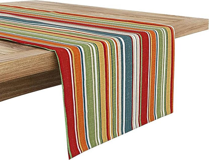 Ruvanti 100% Cotton Table Runner 48 Inches Long, Non-Slip, Stain Resistant, Washable & Reusable Table Runners Perfect for Wedding, Parties, Christmas, Holiday, in-Door use - Multi Stripe