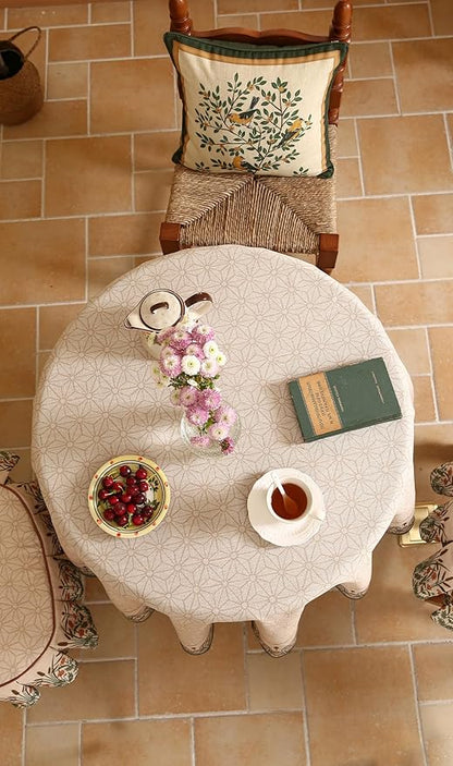 patdrea Designer Linen Vintage Tablecloth for Round Table,Anti-Wrinkle Durable Breathable French Table Cloth,Dacorative for Kitchen Dining,Party,Christmas,Thanksgiving,Diameter 55"-Cudillero