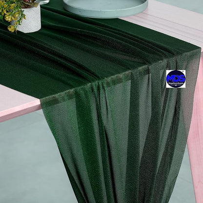 MDS Halloween Chiffon Table Runner - 5 Pack, 29 x 170 Inches, 14ft Each - Sheer Spooky Table Runners for Haunted House Parties, Trick-or-Treat Tables, Witchy Décor, Wedding & Events - Hunter Green